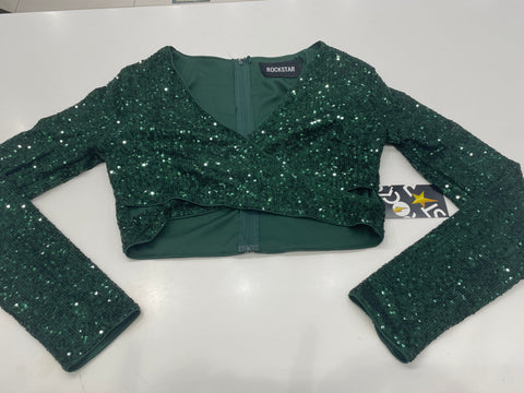 GREEN SEQUIN LONG SLEEVE