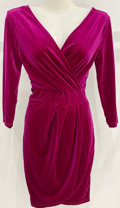 RASPBERRY WRAP VELVET DRESS