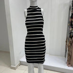 BLACK STRIPED MIDI  DRESS