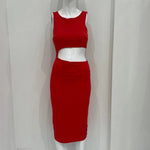 RED CUTOUT  MIDI DRESS