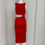 RED CUTOUT  MIDI DRESS